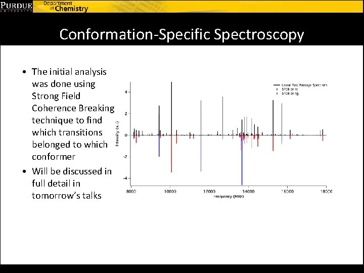 Conformation-Specific Spectroscopy • The initial analysis was done using Strong Field Coherence Breaking technique