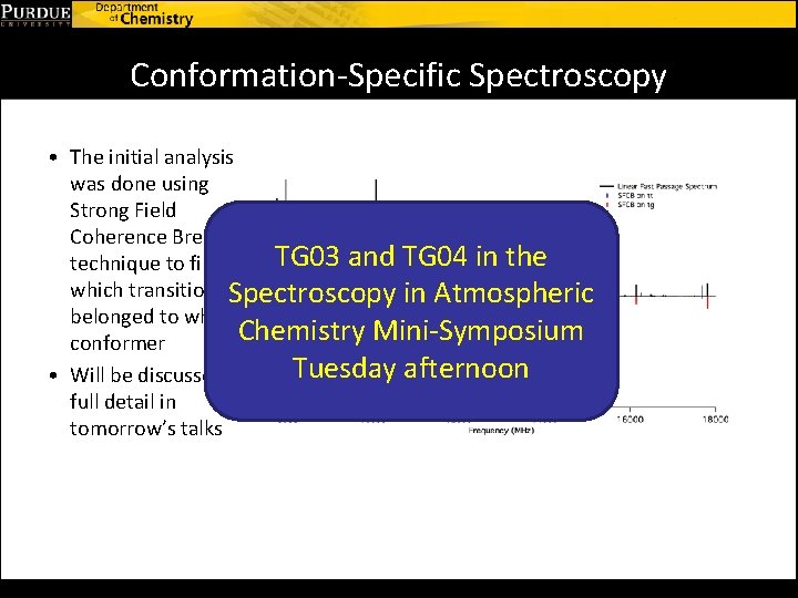 Conformation-Specific Spectroscopy • The initial analysis was done using Strong Field Coherence Breaking TG