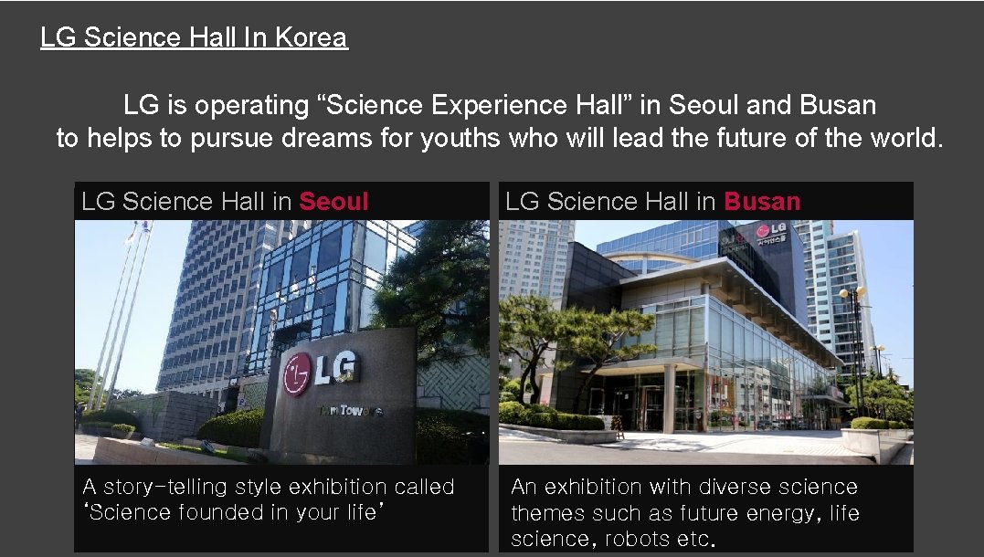 LG Science Hall In Korea LG is operating “Science Experience Hall” in Seoul and