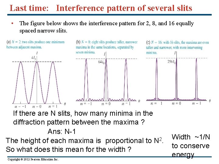 Last time: Interference pattern of several slits • The figure below shows the interference