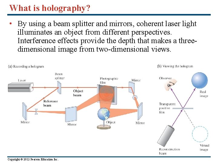 What is holography? • By using a beam splitter and mirrors, coherent laser light
