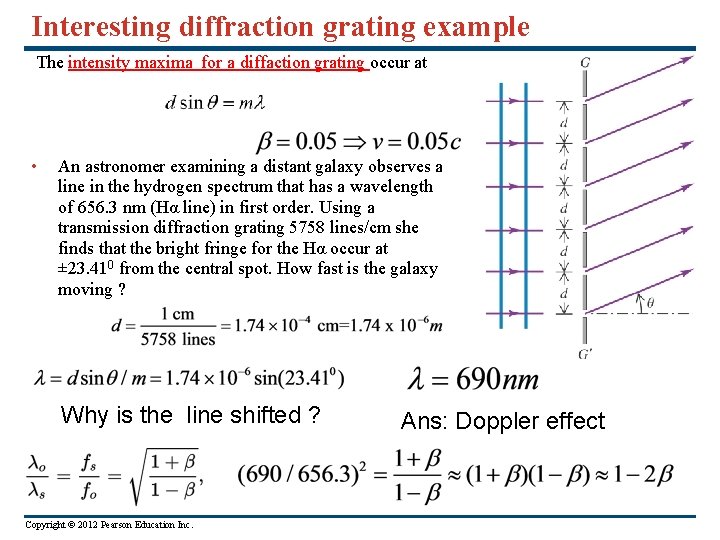 Interesting diffraction grating example The intensity maxima for a diffaction grating occur at •