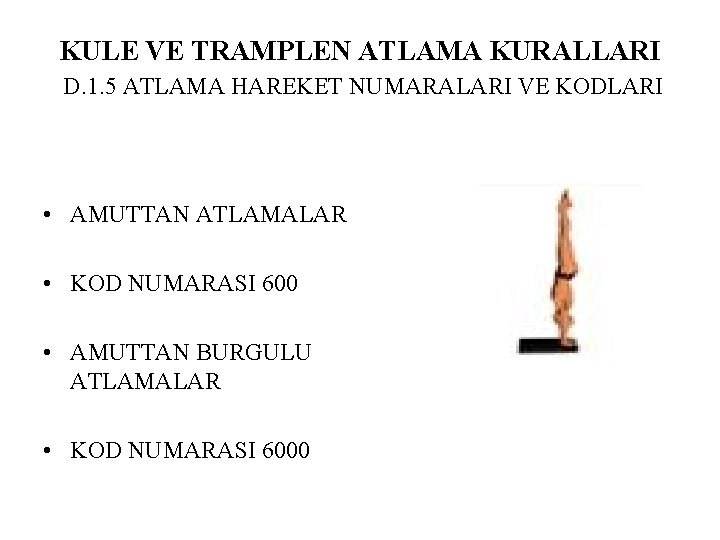 KULE VE TRAMPLEN ATLAMA KURALLARI D. 1. 5 ATLAMA HAREKET NUMARALARI VE KODLARI •