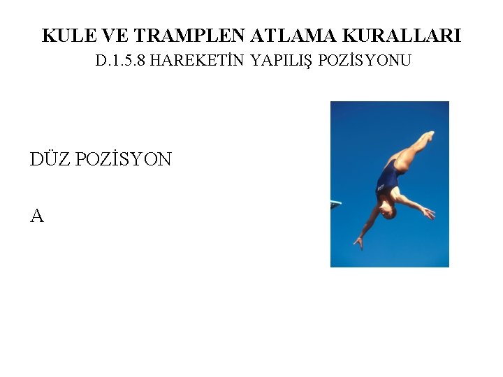 KULE VE TRAMPLEN ATLAMA KURALLARI D. 1. 5. 8 HAREKETİN YAPILIŞ POZİSYONU DÜZ POZİSYON