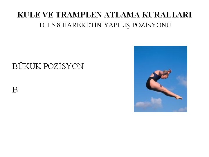 KULE VE TRAMPLEN ATLAMA KURALLARI D. 1. 5. 8 HAREKETİN YAPILIŞ POZİSYONU BÜKÜK POZİSYON