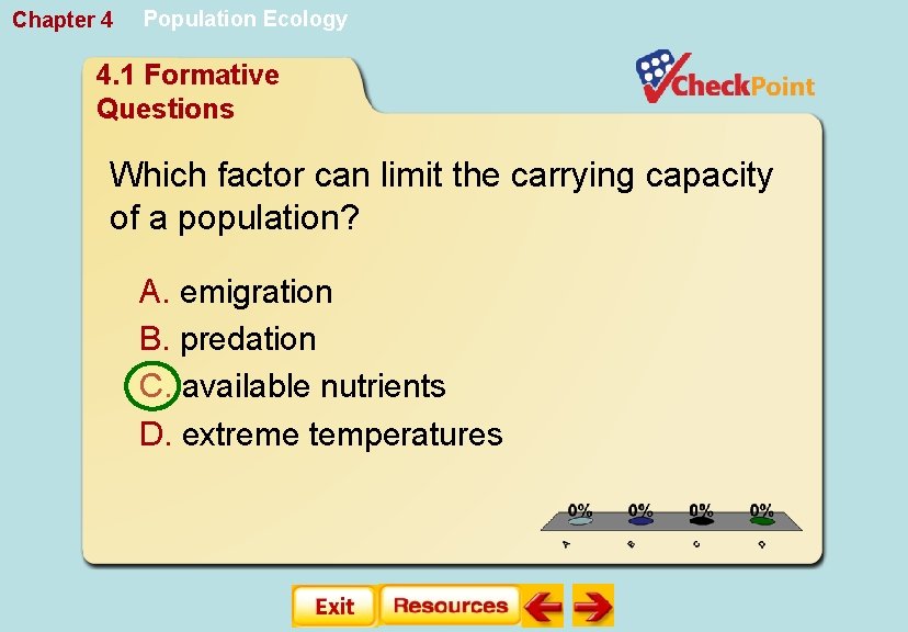 Chapter 4 Population Ecology 4. 1 Formative Questions Which factor can limit the carrying