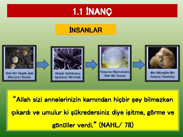 1. 1 İNANÇ İNSANLAR “Allah sizi annelerinizin karnından hiçbir şey bilmezken çıkardı ve umulur