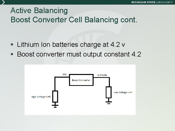 Active Balancing Boost Converter Cell Balancing cont. § Lithium Ion batteries charge at 4.