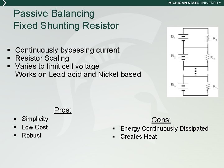 Passive Balancing Fixed Shunting Resistor § Continuously bypassing current § Resistor Scaling § Varies