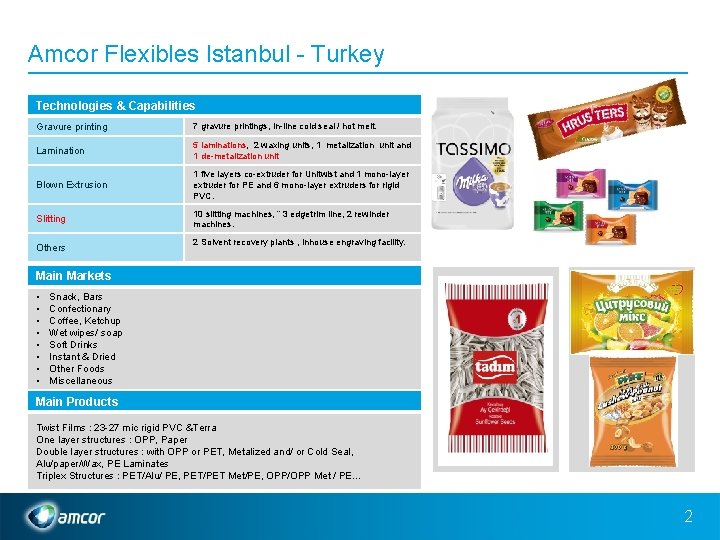 Amcor Flexibles Istanbul - Turkey Technologies & Capabilities Gravure printing 7 gravure printings, in-line