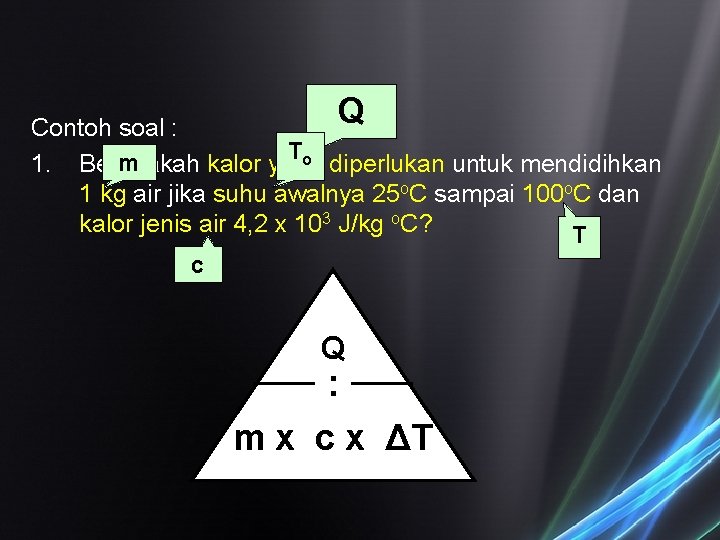 Q Contoh soal : To m 1. Berapakah kalor yang diperlukan untuk mendidihkan 1