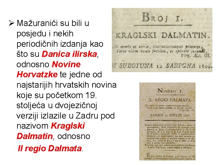 Ø Mažuranići su bili u posjedu i nekih periodičnih izdanja kao što su Danica