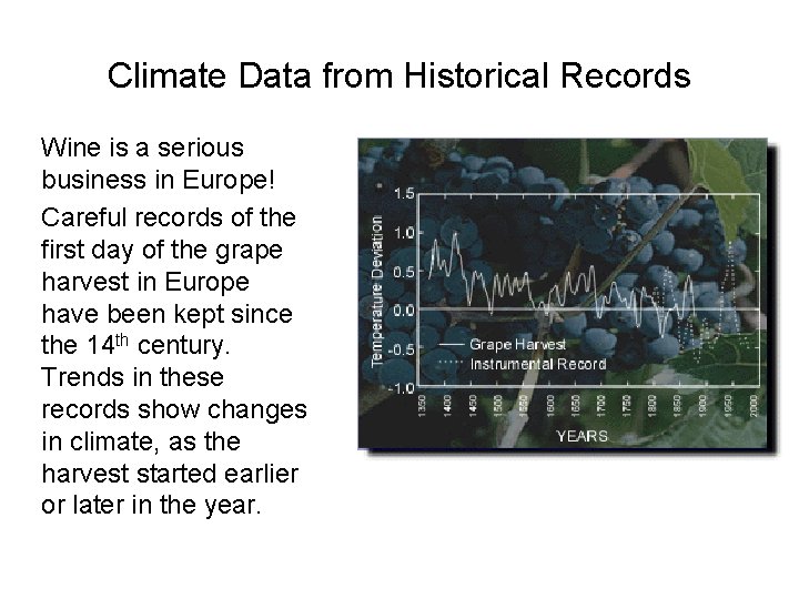 Climate Data from Historical Records Wine is a serious business in Europe! Careful records