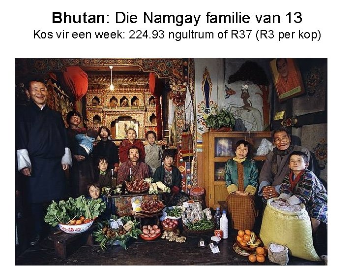 Bhutan: Die Namgay familie van 13 Kos vir een week: 224. 93 ngultrum of