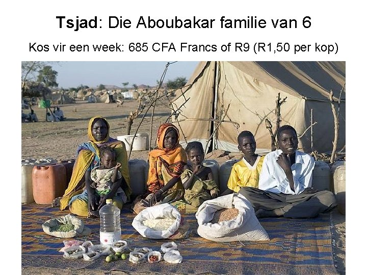 Tsjad: Die Aboubakar familie van 6 Kos vir een week: 685 CFA Francs of