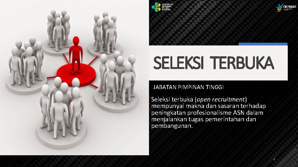 SELEKSI TERBUKA JABATAN PIMPINAN TINGGI Seleksi terbuka (open recruitment) mempunyai makna dan sasaran terhadap