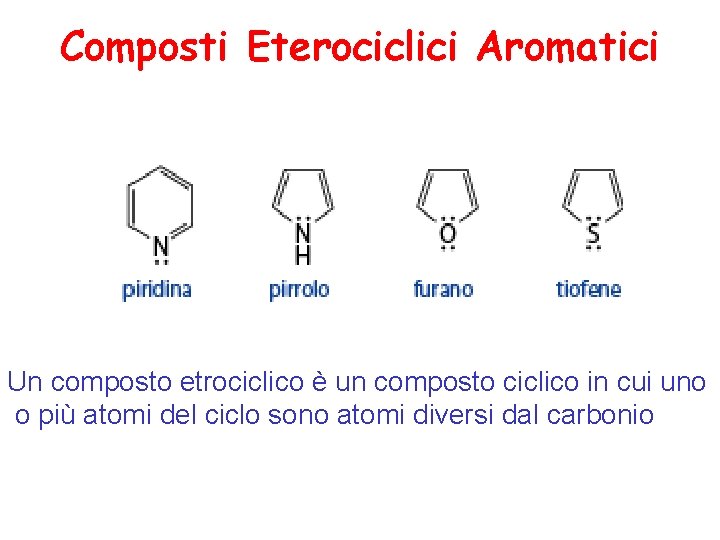 Composti Eterociclici Aromatici Un composto etrociclico è un composto ciclico in cui uno o