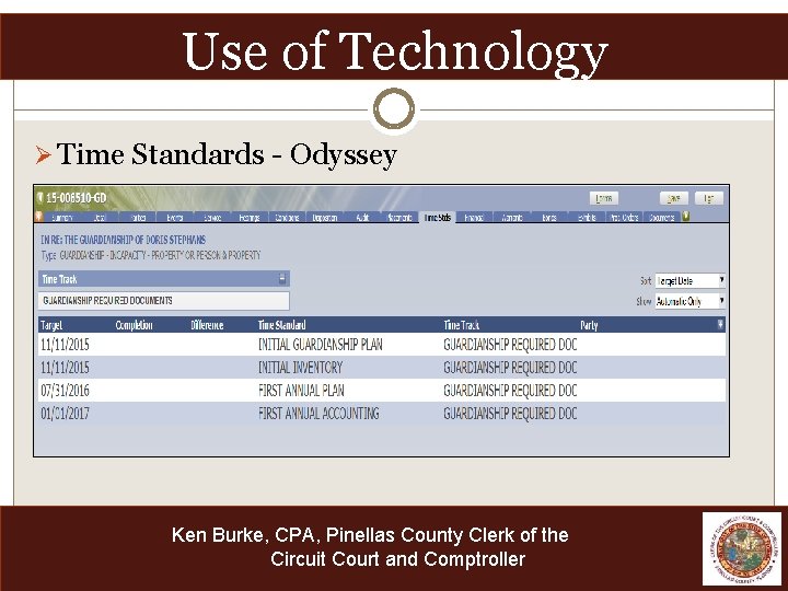 Use of Technology Ø Time Standards - Odyssey Ken Burke, CPA, Pinellas County Clerk
