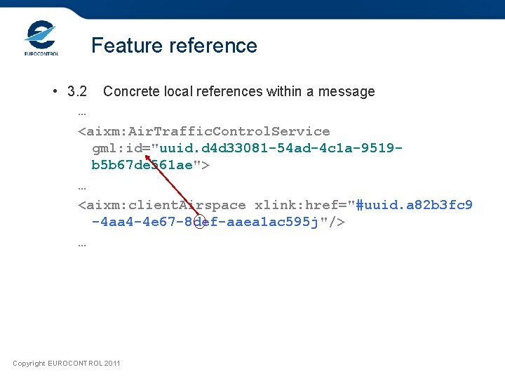 Feature reference • 3. 2 Concrete local references within a message … <aixm: Air.