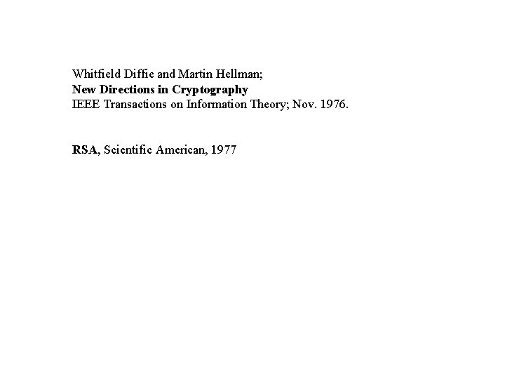 Whitfield Diffie and Martin Hellman; New Directions in Cryptography IEEE Transactions on Information Theory;