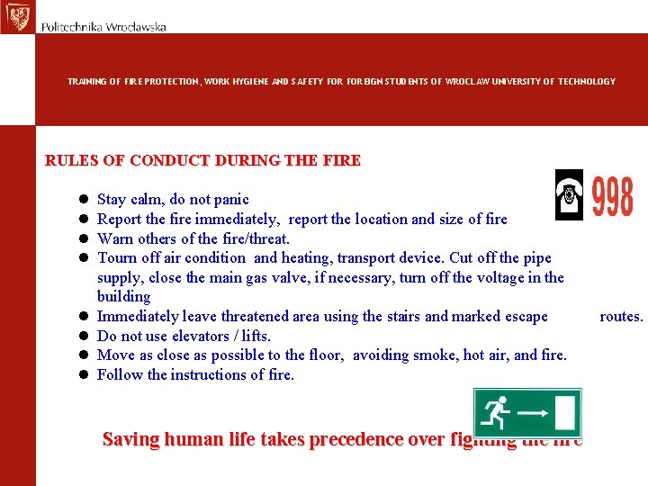 TRAINING OF FIRE PROTECTION, WORK HYGIENE AND SAFETY FOREIGN STUDENTS OF WROCLAW UNIVERSITY OF
