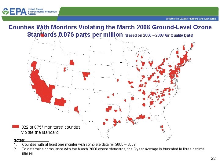 Counties With Monitors Violating the March 2008 Ground-Level Ozone Standards 0. 075 parts per