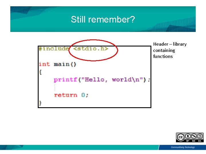 Still remember? ? Header – library containing functions 
