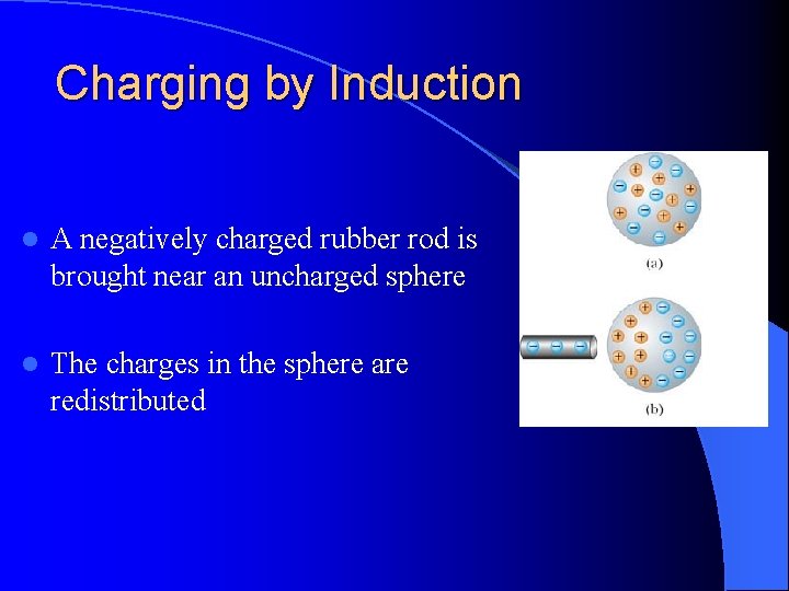 Charging by Induction l A negatively charged rubber rod is brought near an uncharged