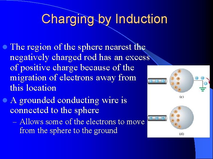 Charging by Induction l The region of the sphere nearest the negatively charged rod