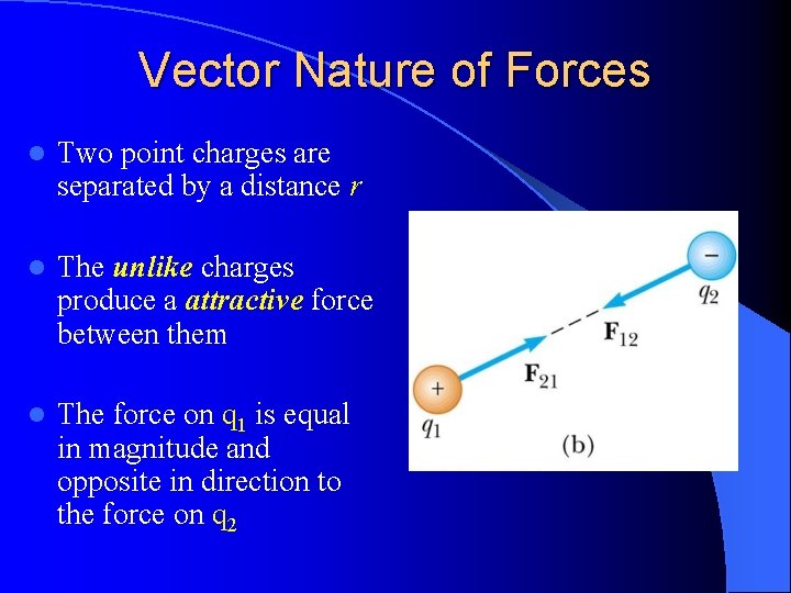 Vector Nature of Forces l Two point charges are separated by a distance r