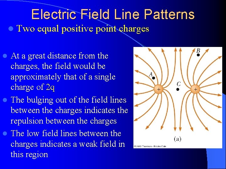 Electric Field Line Patterns l Two equal positive point charges At a great distance