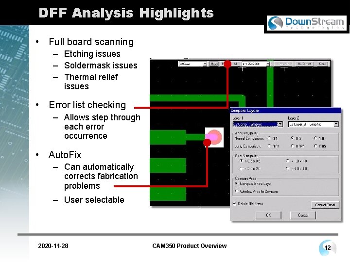 DFF Analysis Highlights • Full board scanning – Etching issues – Soldermask issues –