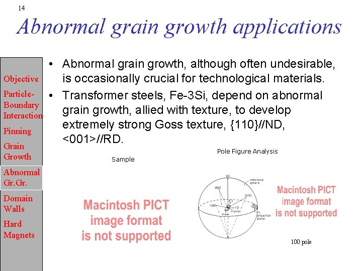 14 Abnormal grain growth applications Objective Particle. Boundary Interaction Pinning Grain Growth • Abnormal