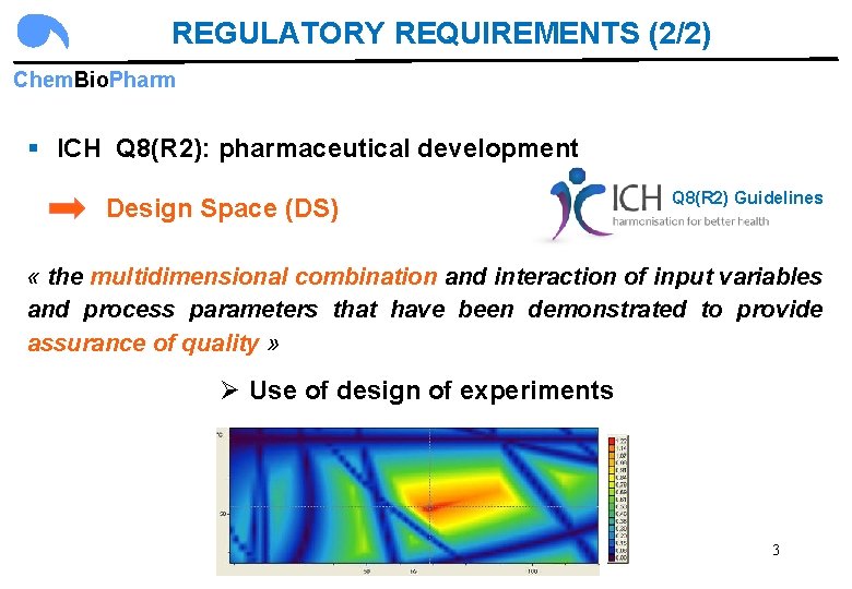 REGULATORY REQUIREMENTS (2/2) Chem. Bio. Pharm § ICH Q 8(R 2): pharmaceutical development Design