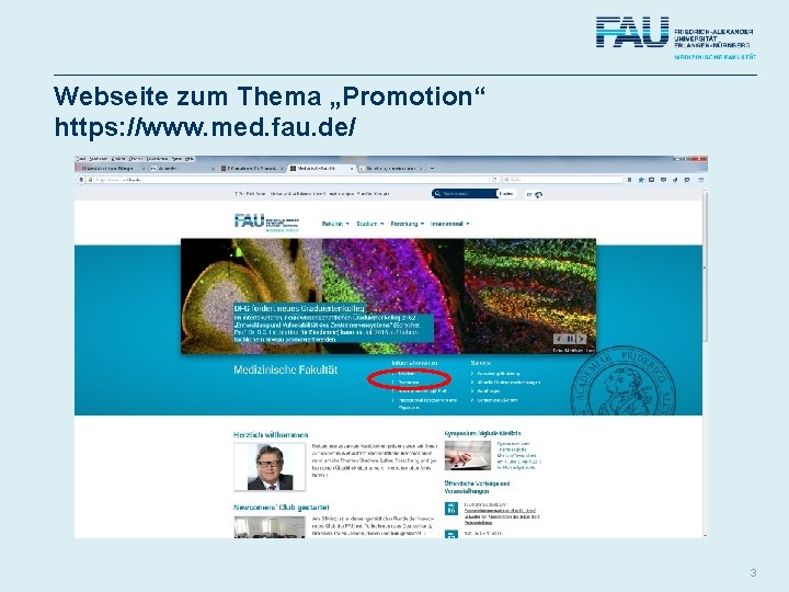 Webseite zum Thema „Promotion“ https: //www. med. fau. de/ 3 