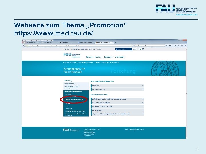 Webseite zum Thema „Promotion“ https: //www. med. fau. de/ 4 