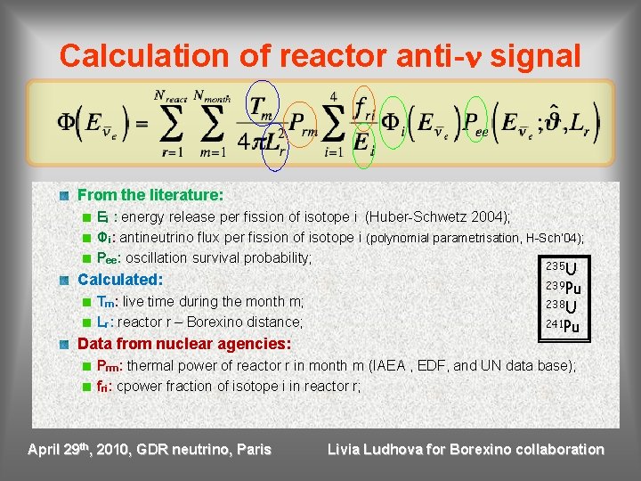 Calculation of reactor anti-n signal From the literature: Ei : energy release per fission