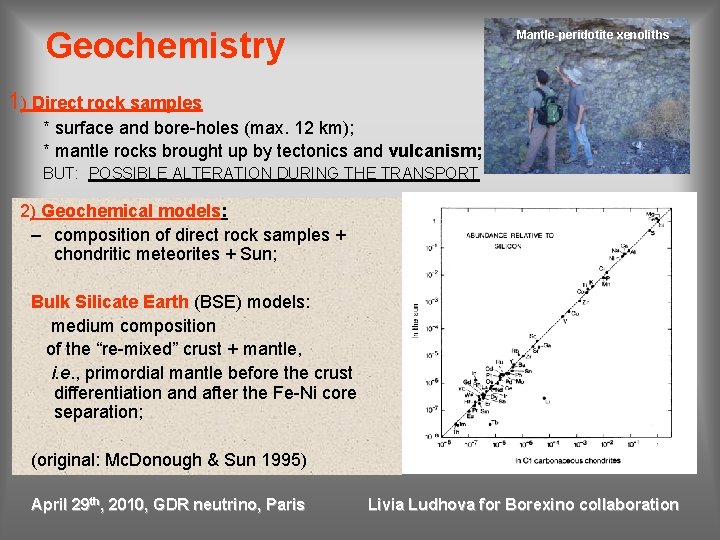 Geochemistry Mantle-peridotite xenoliths 1) Direct rock samples * surface and bore-holes (max. 12 km);
