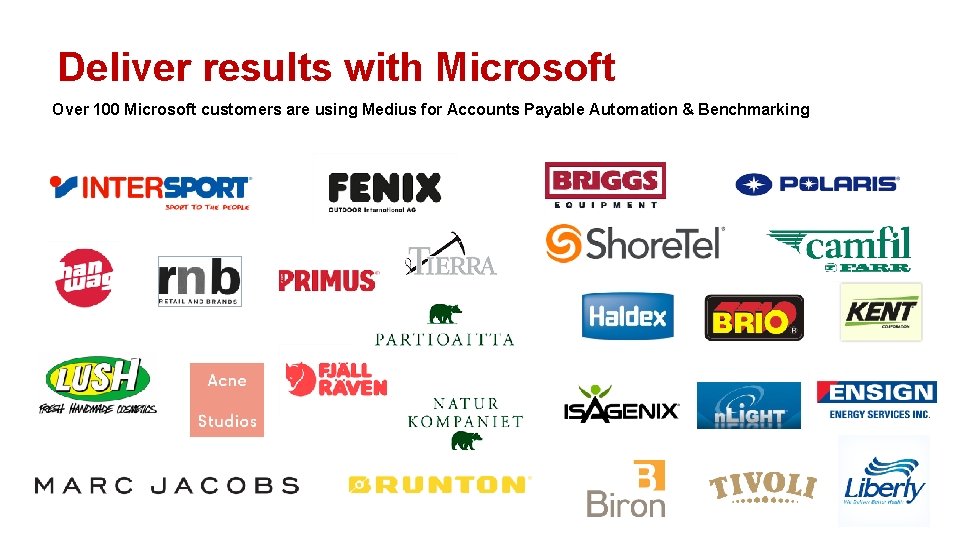 Deliver results with Microsoft Over 100 Microsoft customers are using Medius for Accounts Payable