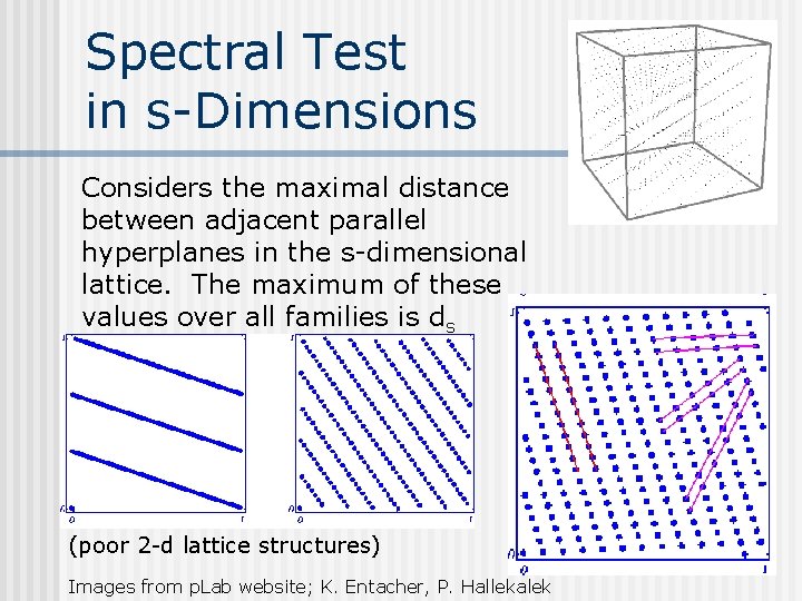 Spectral Test in s-Dimensions Considers the maximal distance between adjacent parallel hyperplanes in the