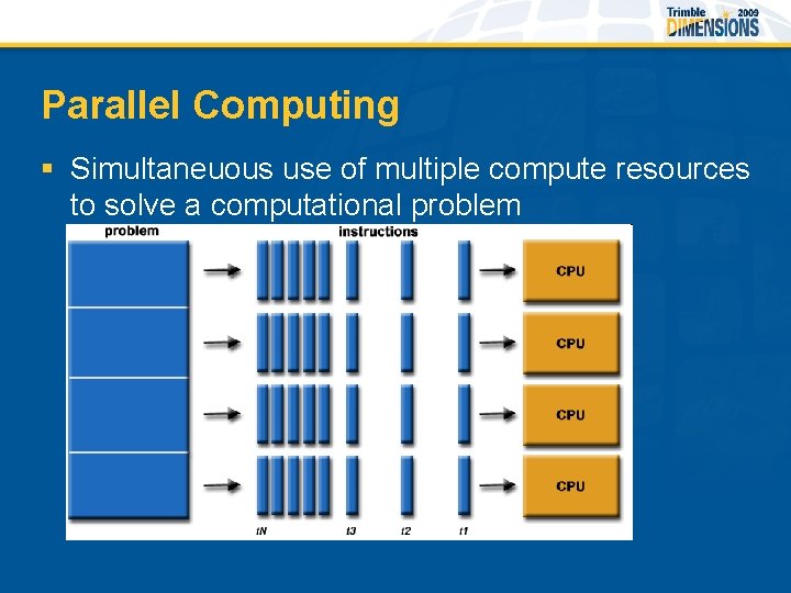 Parallel Computing § Simultaneuous use of multiple compute resources to solve a computational problem