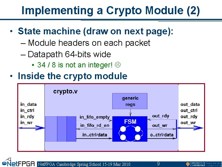 Implementing a Crypto Module (2) • State machine (draw on next page): – Module Implementing a Crypto Module (2) • State machine (draw on next page): – Module
