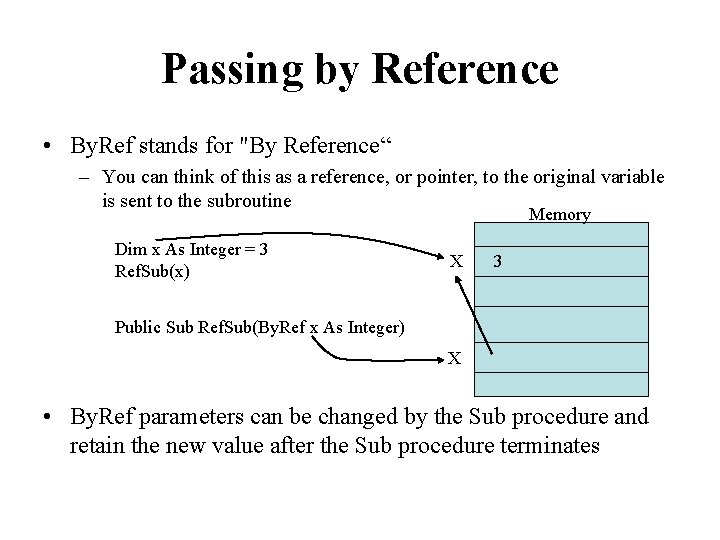 Passing by Reference • By. Ref stands for "By Reference“ – You can think