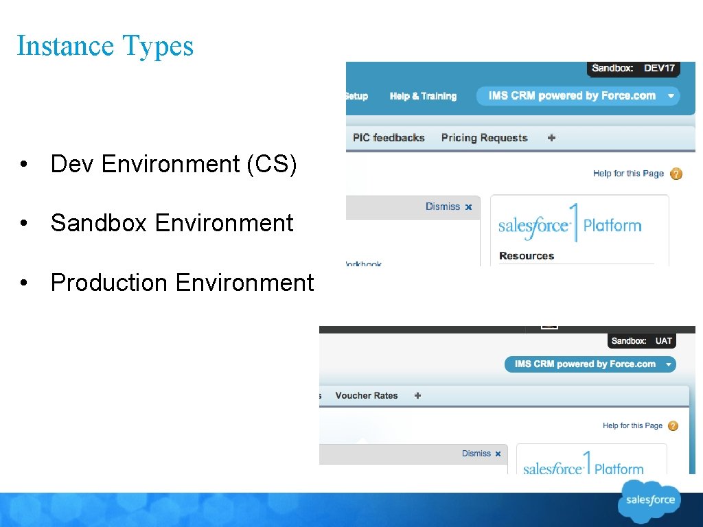 Instance Types • Dev Environment (CS) • Sandbox Environment • Production Environment 