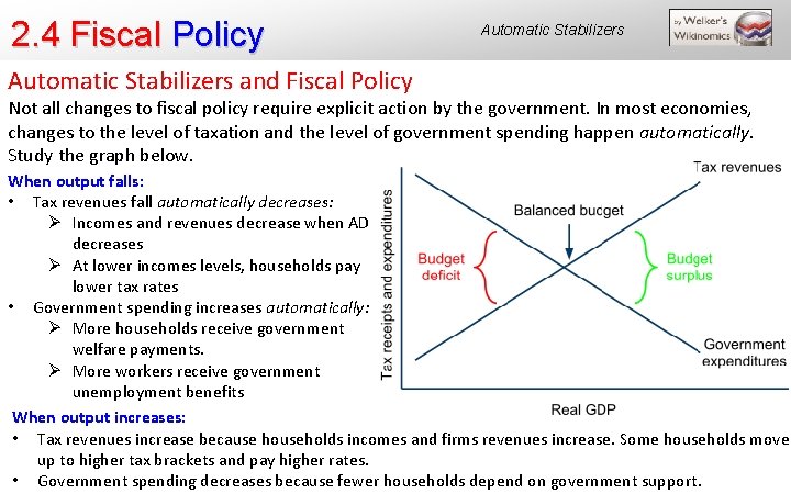 2. 4 Fiscal Policy Automatic Stabilizers and Fiscal Policy Not all changes to fiscal