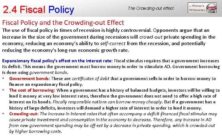 2. 4 Fiscal Policy The Crowding-out effect Fiscal Policy and the Crowding-out Effect The