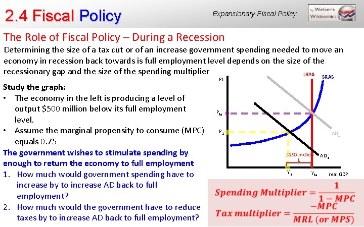 2. 4 Fiscal Policy Expansionary Fiscal Policy The Role of Fiscal Policy – During