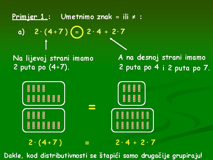 Primjer 1. : a) Umetnimo znak = ili ≠ : 2· ( 4 +