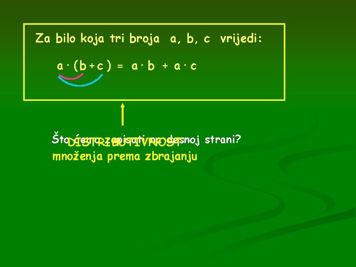 Za bilo koja tri broja a, b, c vrijedi: a· ( b + c