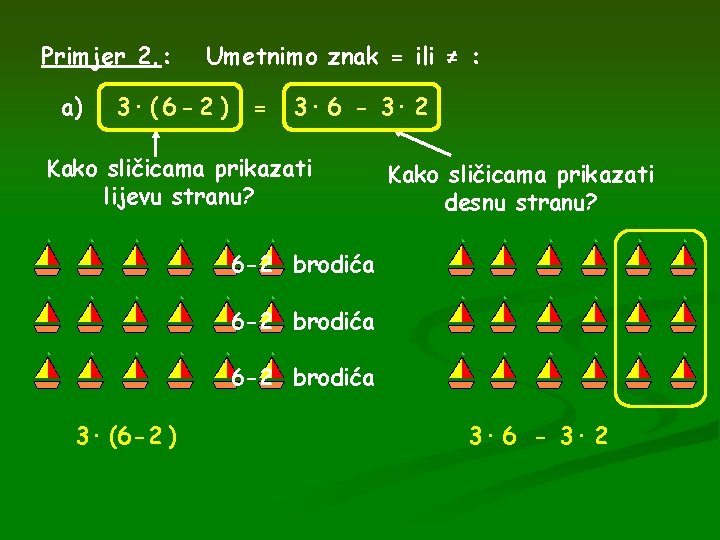 Primjer 2. : a) Umetnimo znak = ili ≠ : 3· ( 6 -